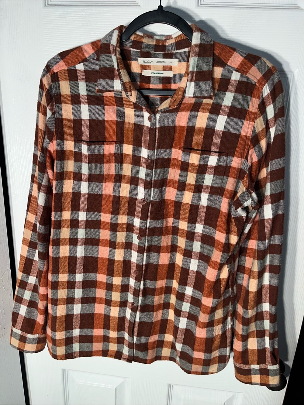 Women’s Woolrich Pemberton Long Sleeve Button Shirt Flannel Large L 100% Cotton